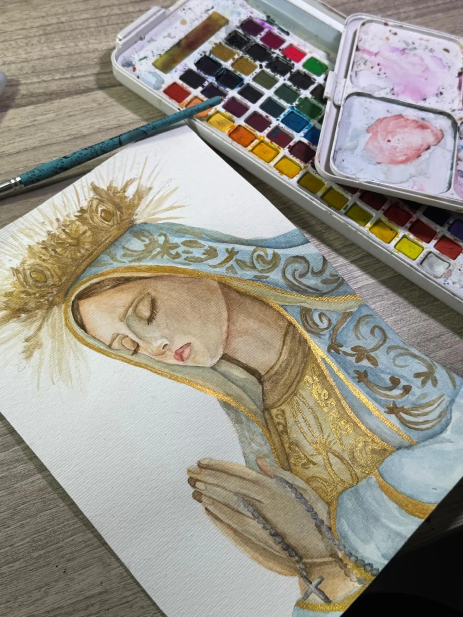 Aquarela de Nossa Senhora, pintada pelo Ateliê Canto e Cor
